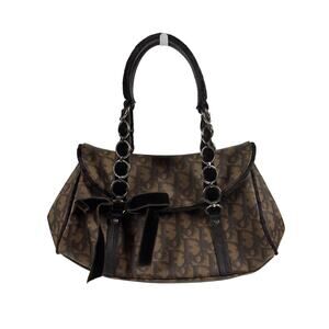 Dior Brown Diorissimo Monogram Canvas Small Romantique Velvet Bow Top Handle Bag